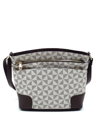 Monogram Multi Zip Pocket Crossbody Bag PM749 TAUPE/COFFEE